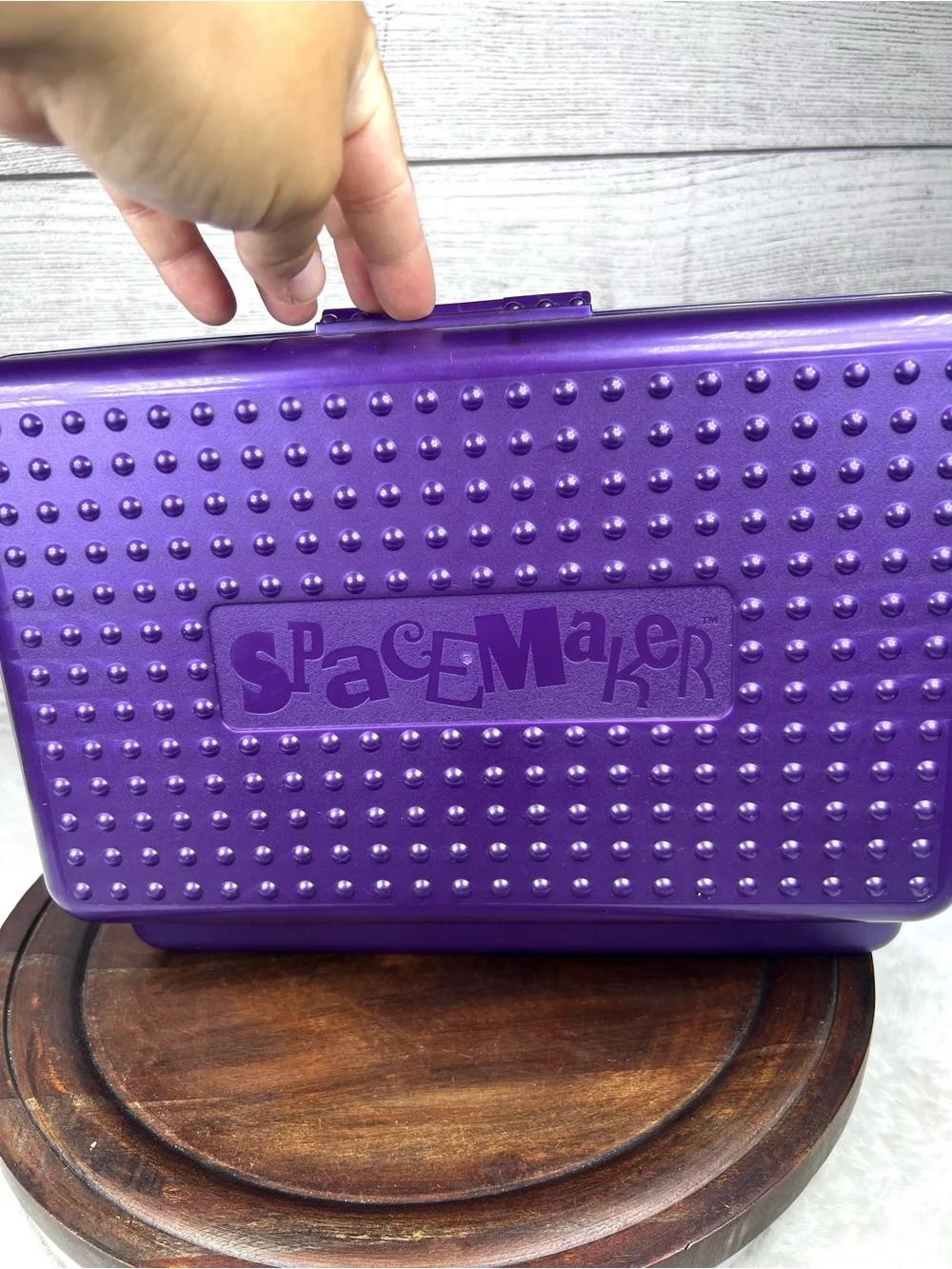 Vintage Large Spacemaker Pencil Pen Box Purple Plastic Storage Case 90s USA